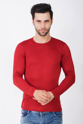 KASPY Solid Men Round Neck Red T-Shirt