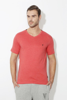 VAN HEUSEN Solid Men V Neck Red T-Shirt