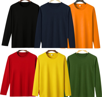 P collection Solid Men Round Neck Black, Navy Blue, Orange, Red, Yellow, Green T-Shirt