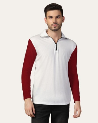 Trendfull Solid Men Polo Neck Maroon, White T-Shirt