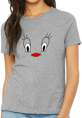 Nilan Tees Wear Printed Women Round Neck Grey T-Shirt