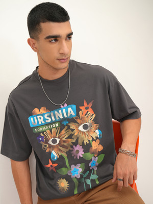 HIGHLANDER Printed Men Round Neck Grey T-Shirt