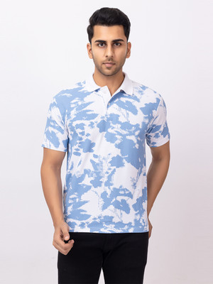 EMERALD Printed Men Polo Neck Blue T-Shirt