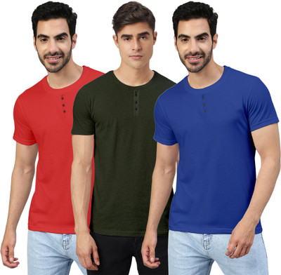 FTX Solid Men Round Neck Red, Green, Blue T-Shirt