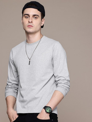 Moda Rapido Solid Men Round Neck Grey T-Shirt