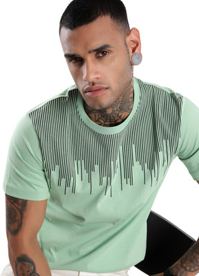 WROGN Solid Men Crew Neck Light Green T-Shirt