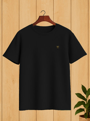 Yazole Self Design Men Round Neck Black T-Shirt