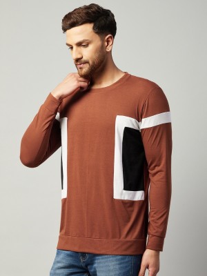 Gritstones Colorblock Men Round Neck White, Brown, Black T-Shirt