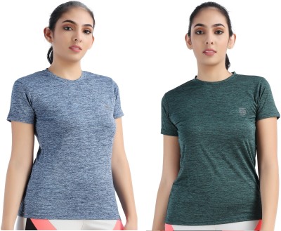 ND Solid Women Round Neck Dark Green, Grey T-Shirt