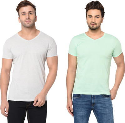 Adorbs Trend Solid Men V Neck White T-Shirt