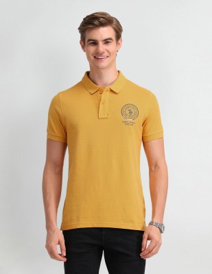 U.S. Polo Assn. Denim Co. Solid Men Polo Neck Yellow T-Shirt