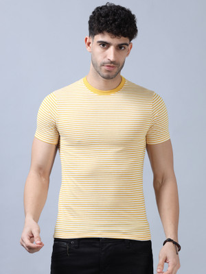UrGear Striped Men Round Neck Yellow T-Shirt