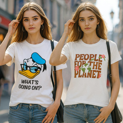 Fabflee Printed Women Round Neck Multicolor T-Shirt