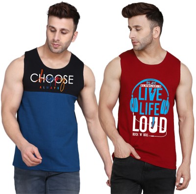 SLOWLORIS Printed Men Scoop Neck Maroon, Black, Dark Blue T-Shirt