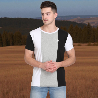 FARICON Colorblock Men Round Neck Multicolor T-Shirt