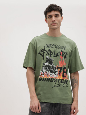Roadster Printed Men Round Neck Green T-Shirt