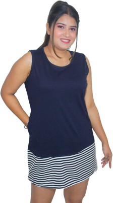 pinkshell Solid Women Round Neck Dark Blue T-Shirt