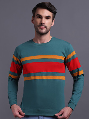 METRONAUT Striped Men Round Neck Light Green T-Shirt