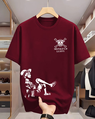 Beaumen Graphic Print Men Round Neck Maroon T-Shirt
