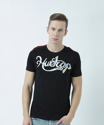 HUETRAP Printed Men Round Neck Black T-Shirt