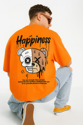 Madilyn Graphic Print Men Round Neck Orange T-Shirt