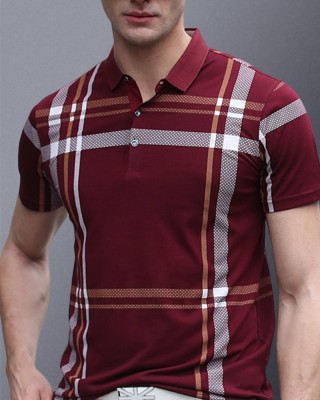 EyeBogler Checkered Men Polo Neck Maroon T-Shirt