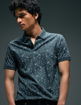 FLYING MACHINE Striped Men Polo Neck Blue T-Shirt