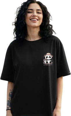 INFIRAX Printed Women Round Neck Black T-Shirt