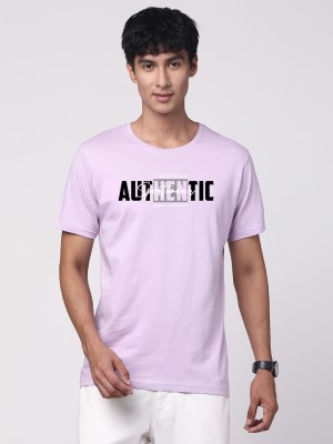 ADRO Typography Men Round Neck Purple T-Shirt