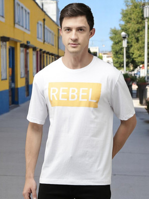 Kryptic Typography Men Polo Neck White T-Shirt