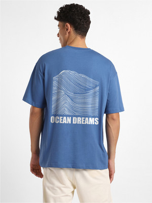NOBERO Graphic Print Men Crew Neck Blue T-Shirt