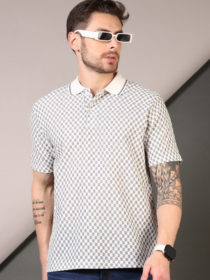 V-MART Printed Men Polo Neck Beige T-Shirt