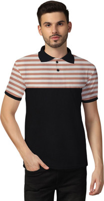 Blisstone Striped Men Polo Neck Maroon T-Shirt