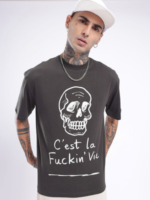 Glitchez Printed Men Round Neck Black T-Shirt
