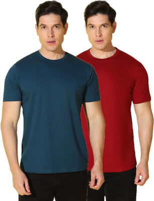 WOOSTRO Solid Men Round Neck Blue, Red T-Shirt