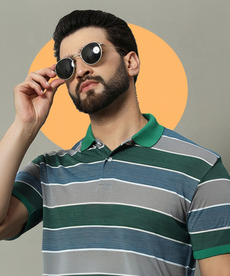GETGOLF Striped Men Polo Neck Green T-Shirt