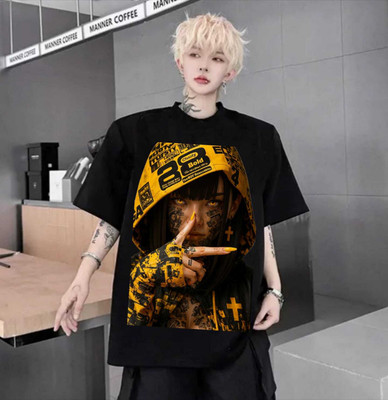 Zblack Printed Men Round Neck Black T-Shirt