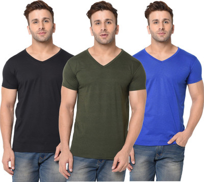 JB Jagoboy Solid Men V Neck Green, Blue, Black T-Shirt