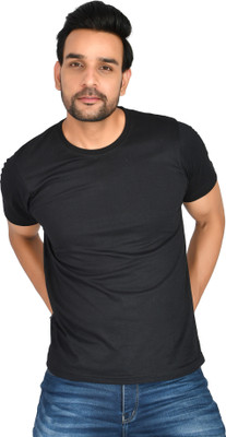 Burundi Blu Solid Men Round Neck Black T-Shirt