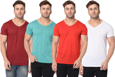 JB Jangoboy Solid Men V Neck Multicolor T-Shirt