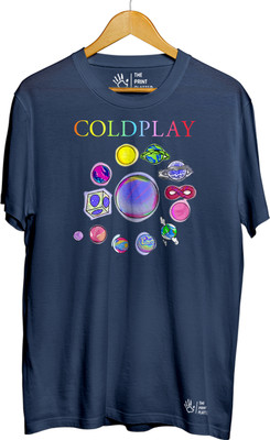 THE PRINT PLATTER Printed Men Round Neck Navy Blue T-Shirt
