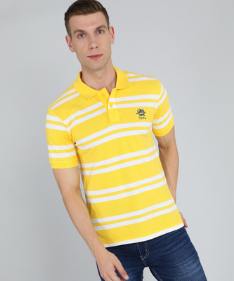 U.S. POLO ASSN. Striped Men Polo Neck Yellow T-Shirt