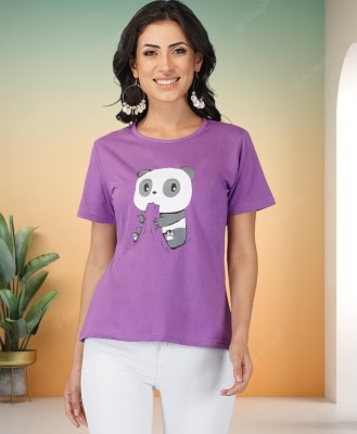 BASE 41 Graphic Print Women Round Neck Purple T-Shirt