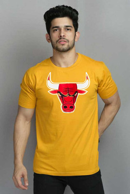 Clickwell Trend Printed Men Round Neck Yellow T-Shirt