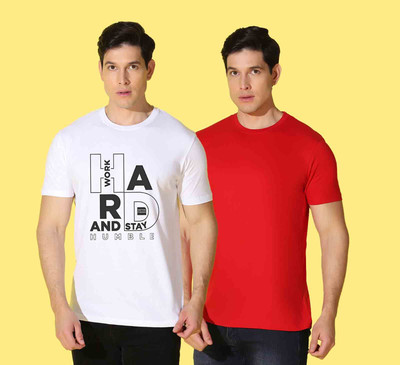 WOOSTRO Printed, Solid Men Crew Neck Multicolor T-Shirt