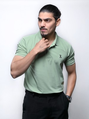 JOYKART Solid Men Polo Neck Green T-Shirt