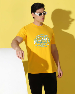 WOOSTRO Graphic Print Men Round Neck Yellow T-Shirt
