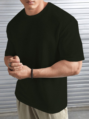 KEX Self Design Men Round Neck Green T-Shirt