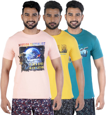 COLORS by Rupa Frontline Graphic Print Men Round Neck Pink, Yellow, Green T-Shirt
