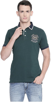 BASICS Printed Men Polo Neck Green T-Shirt